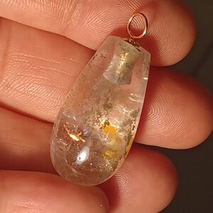 18k Natural Rare Multi Fire Lodolite Quartz Teardrop Shape  Gemstone, pendant